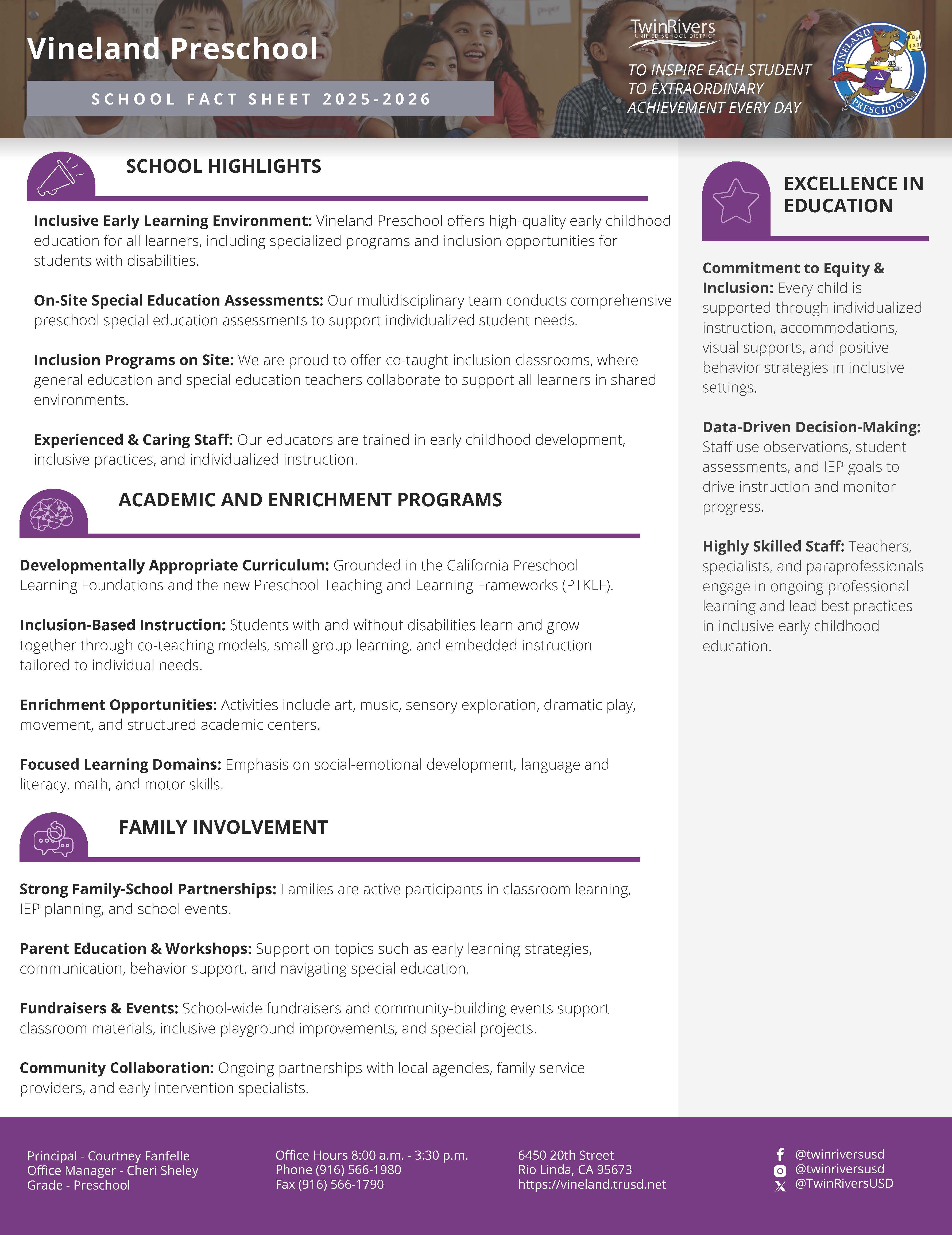 Vineland Preschool School Fact Sheet 2025-2026
